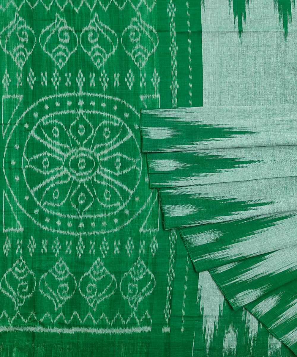 Green Black Nuapatna Handwoven Single Ikat Cotton Saree Image 1