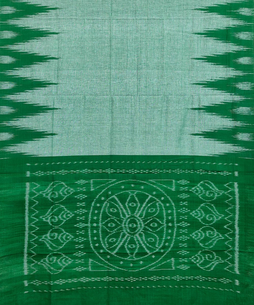 Green Black Nuapatna Handwoven Single Ikat Cotton Saree Image 2