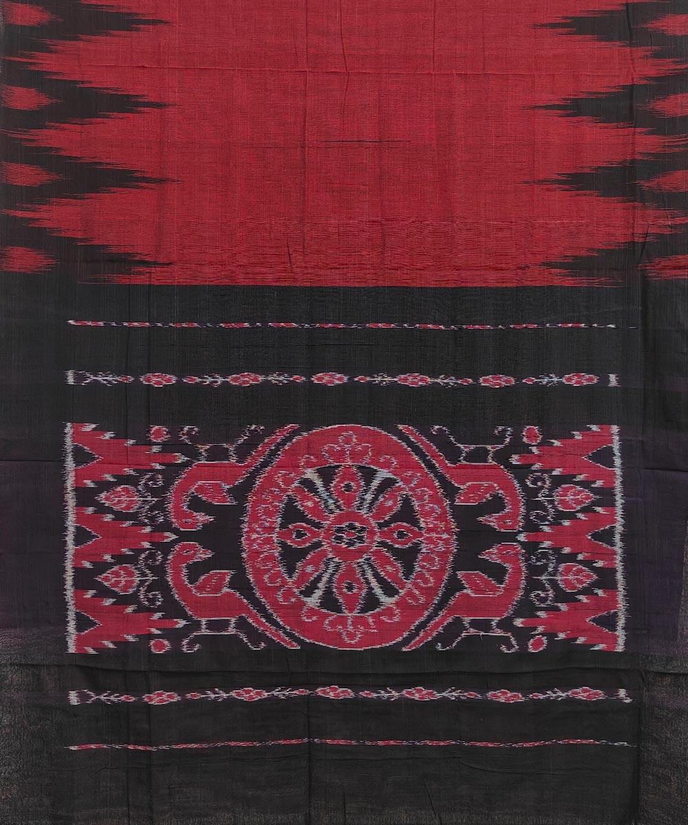 Maroon Black Nuapatna Handwoven Single Ikat Cotton Saree Image 2