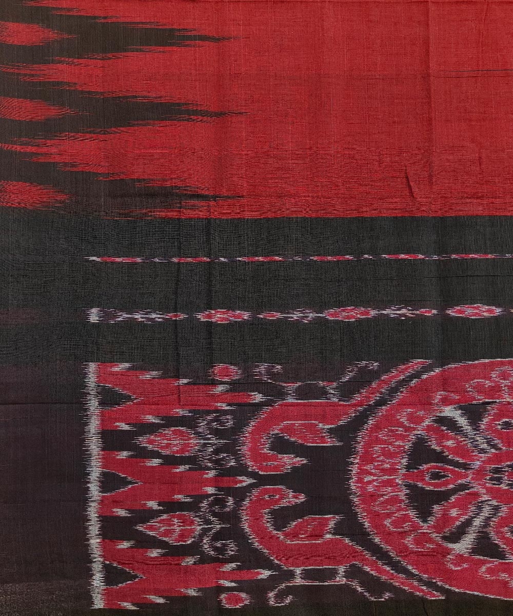 Maroon Black Nuapatna Handwoven Single Ikat Cotton Saree Image 4