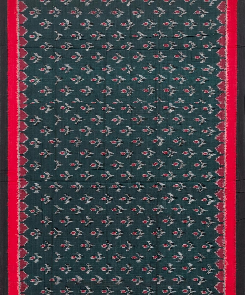 Green Red Nuapatna Handwoven Single Ikat Cotton Saree Image 3