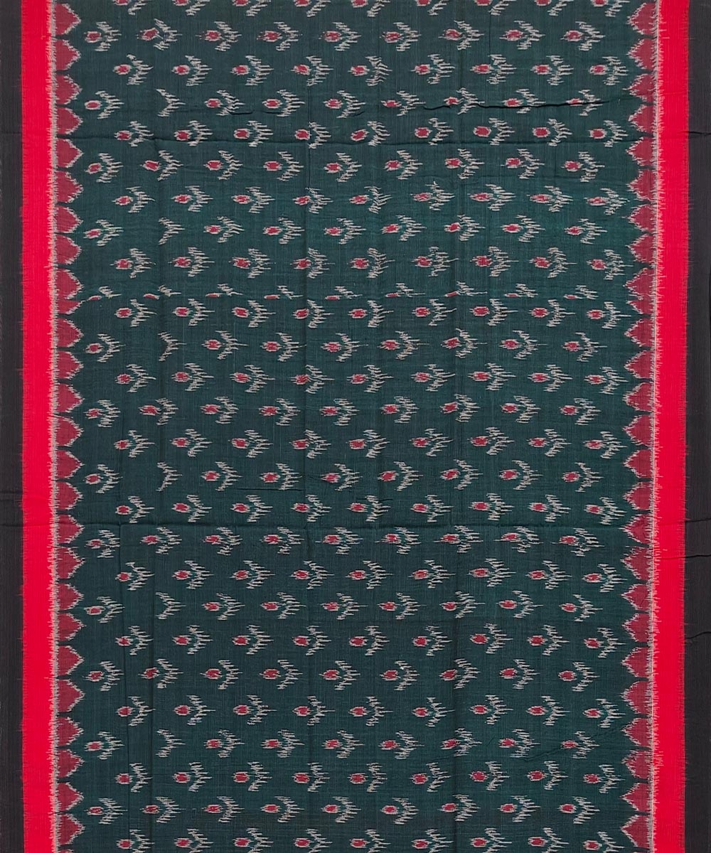 Green Red Nuapatna Handwoven Single Ikat Cotton Saree Image 3