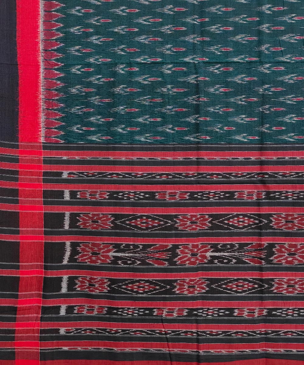 Green Red Nuapatna Handwoven Single Ikat Cotton Saree Image 4