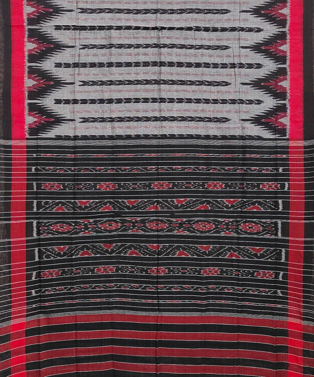 Gray Red Nuapatna Handwoven Single Ikat Cotton Saree Image 2