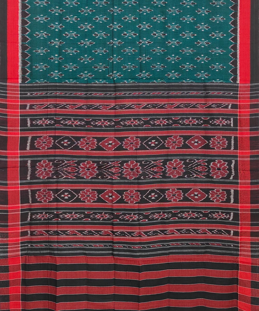 Green Red Nuapatna Handwoven Single Ikat Cotton Saree Image 2