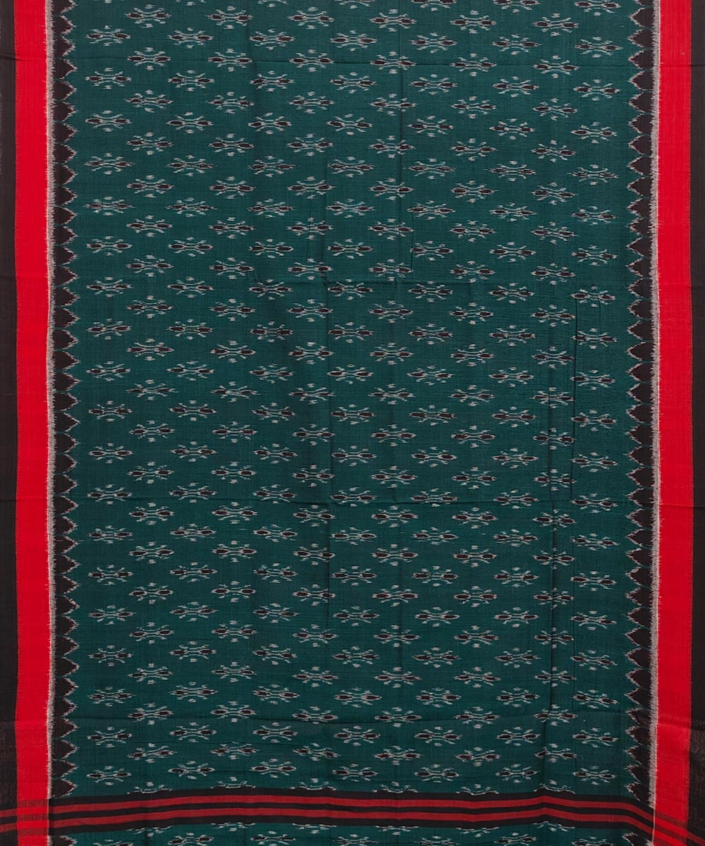 Green Red Nuapatna Handwoven Single Ikat Cotton Saree Image 3