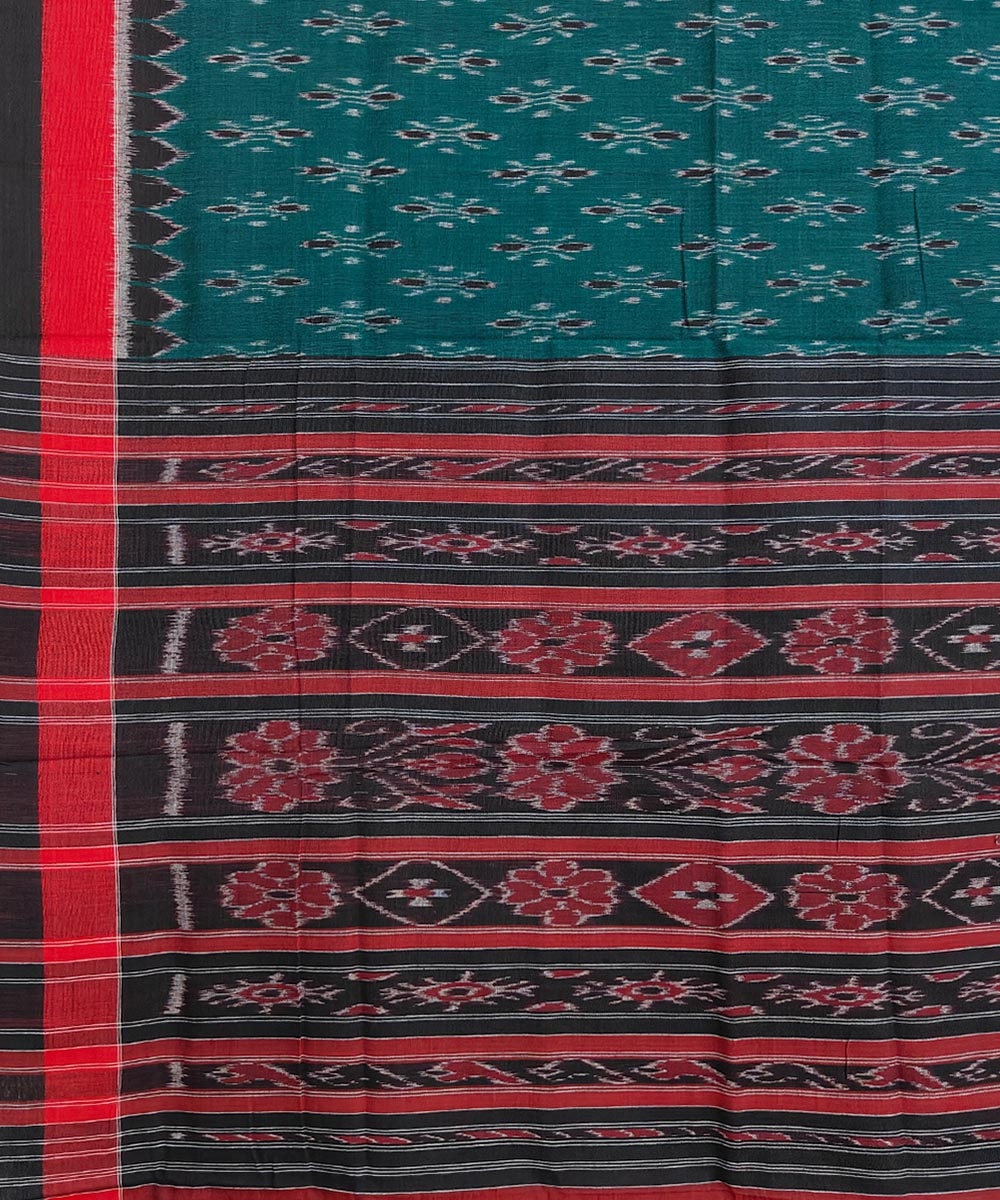 Green Red Nuapatna Handwoven Single Ikat Cotton Saree Image 4