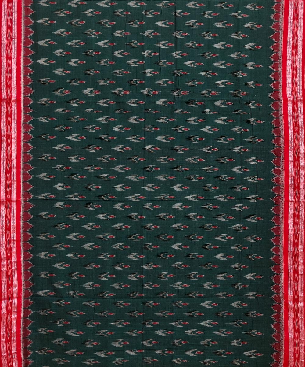 Green Red Nuapatna Handwoven Single Ikat Cotton Saree Image 3