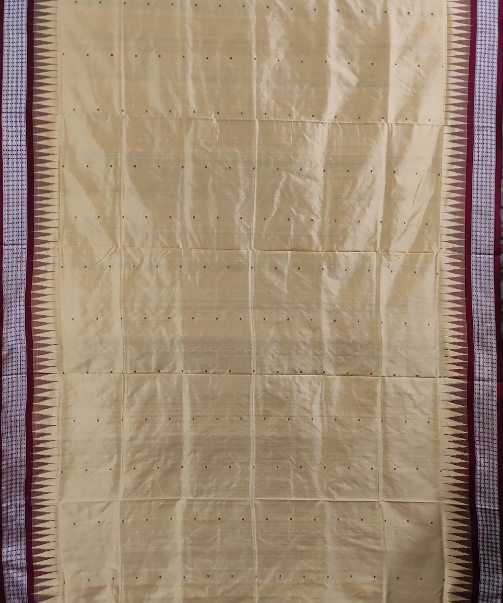 Cream Maroon Handwoven Bomkei Silk Saree Image 2