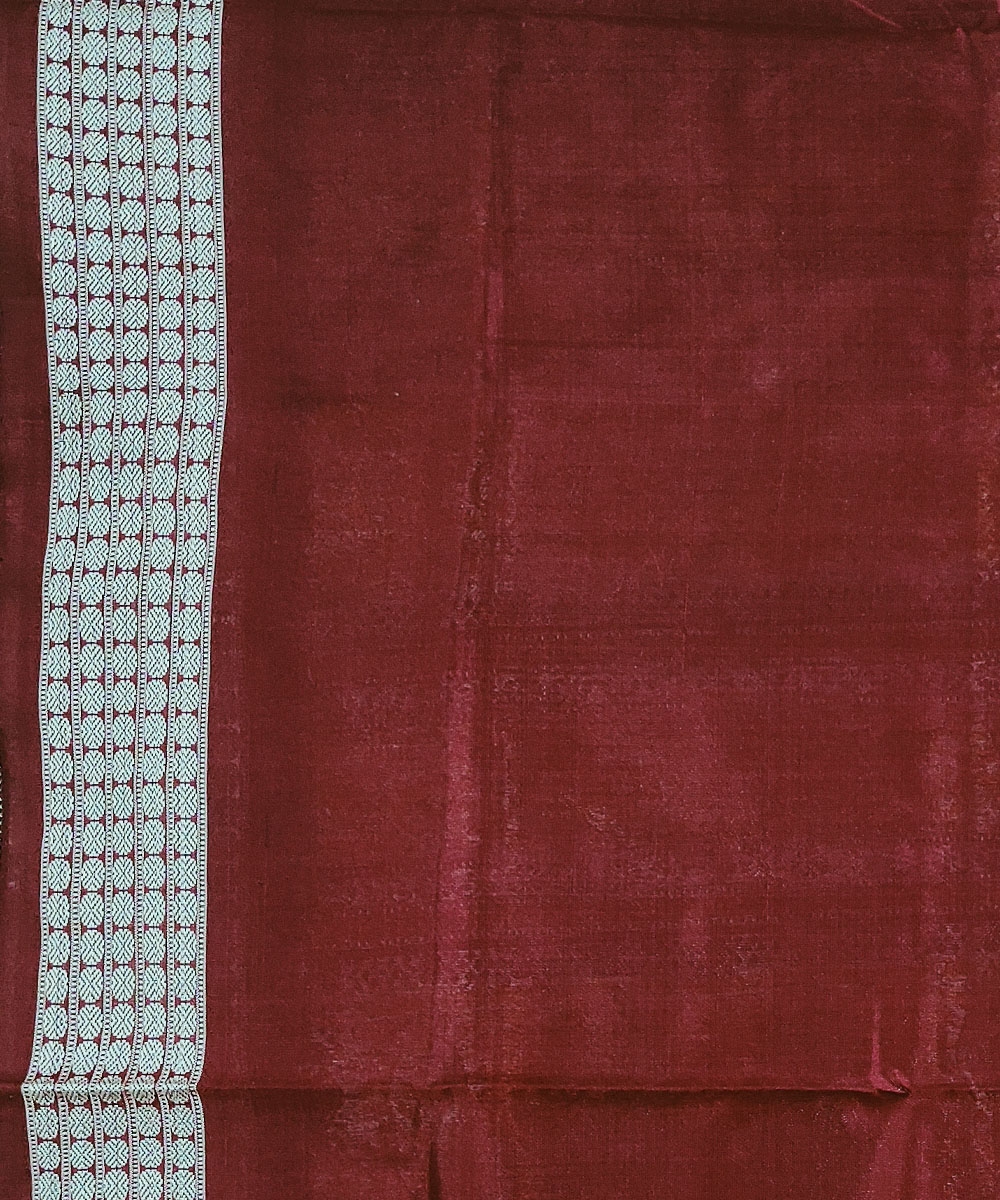 Cream Maroon Handwoven Bomkei Silk Saree Image 4