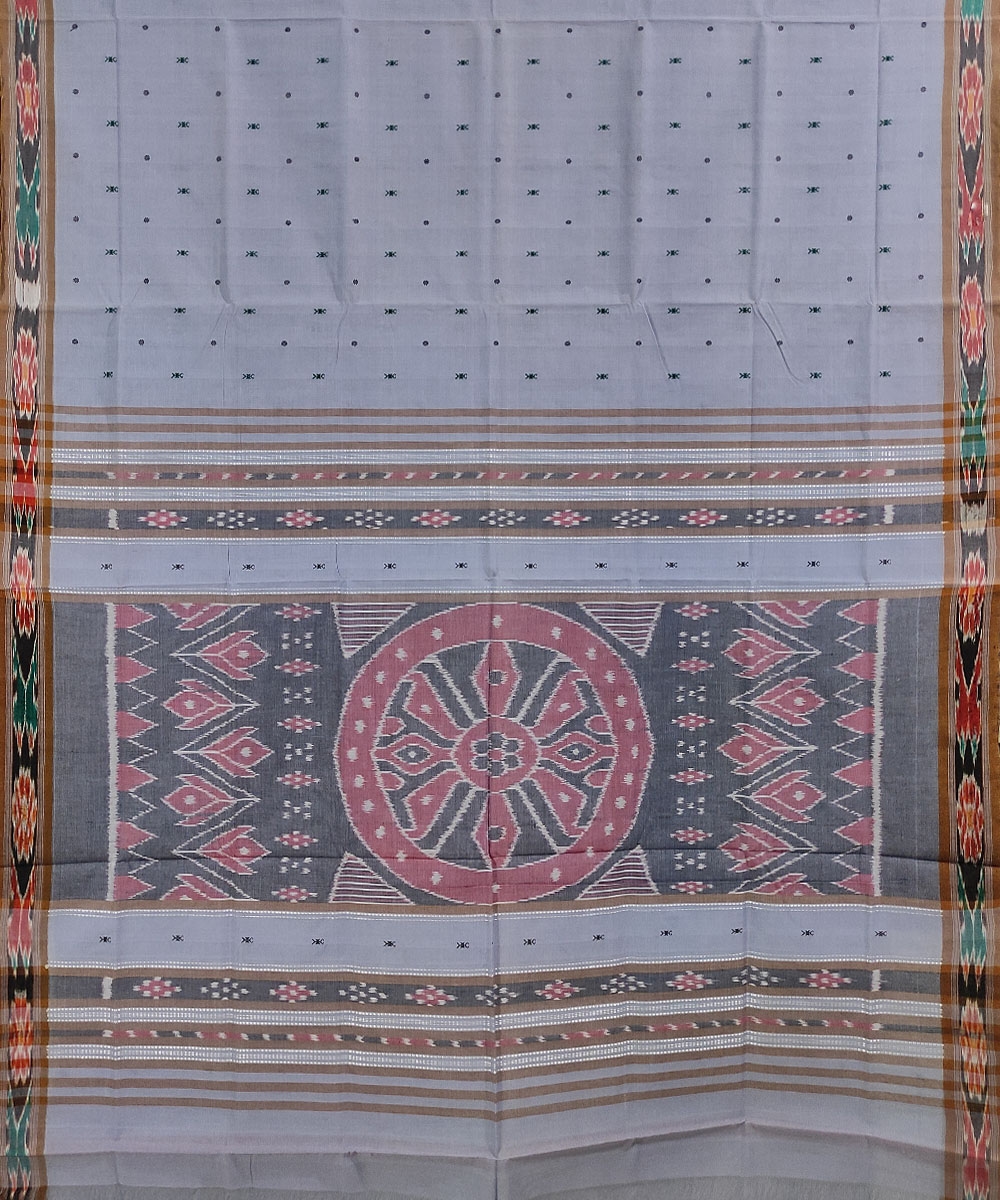 Gray Sambalpuri Handwoven Cotton Saree Image 3