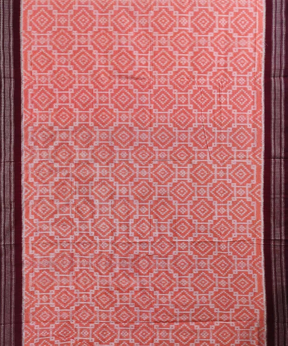 Orange Maroon Sambalpuri Handwoven Single Ikat Cotton Saree Image 2