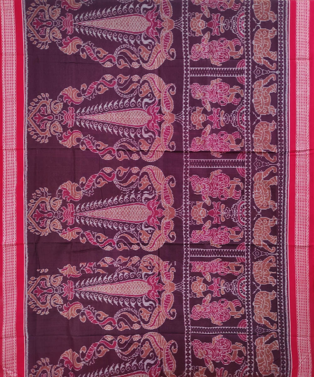 Coffee Red Sambalpuri Handwoven Single Ikat Cotton Saree Image 2