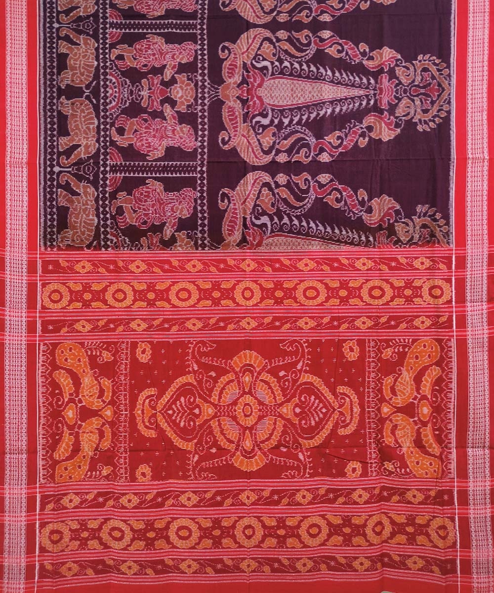 Coffee Red Sambalpuri Handwoven Single Ikat Cotton Saree Image 3