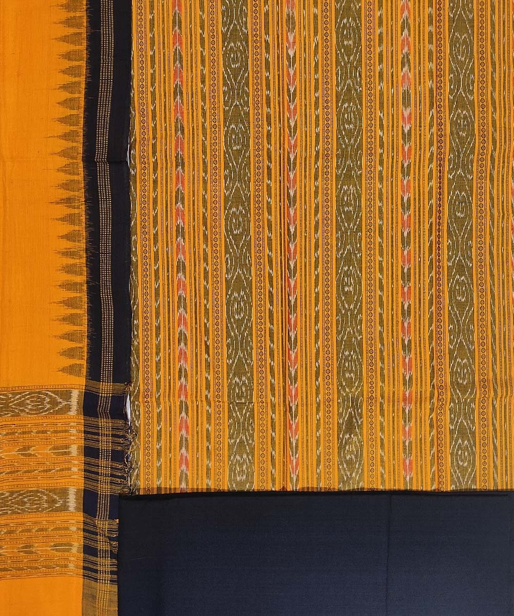 Yellow Black Nuapatna Handwoven Single Ikat Suit Set Image 4