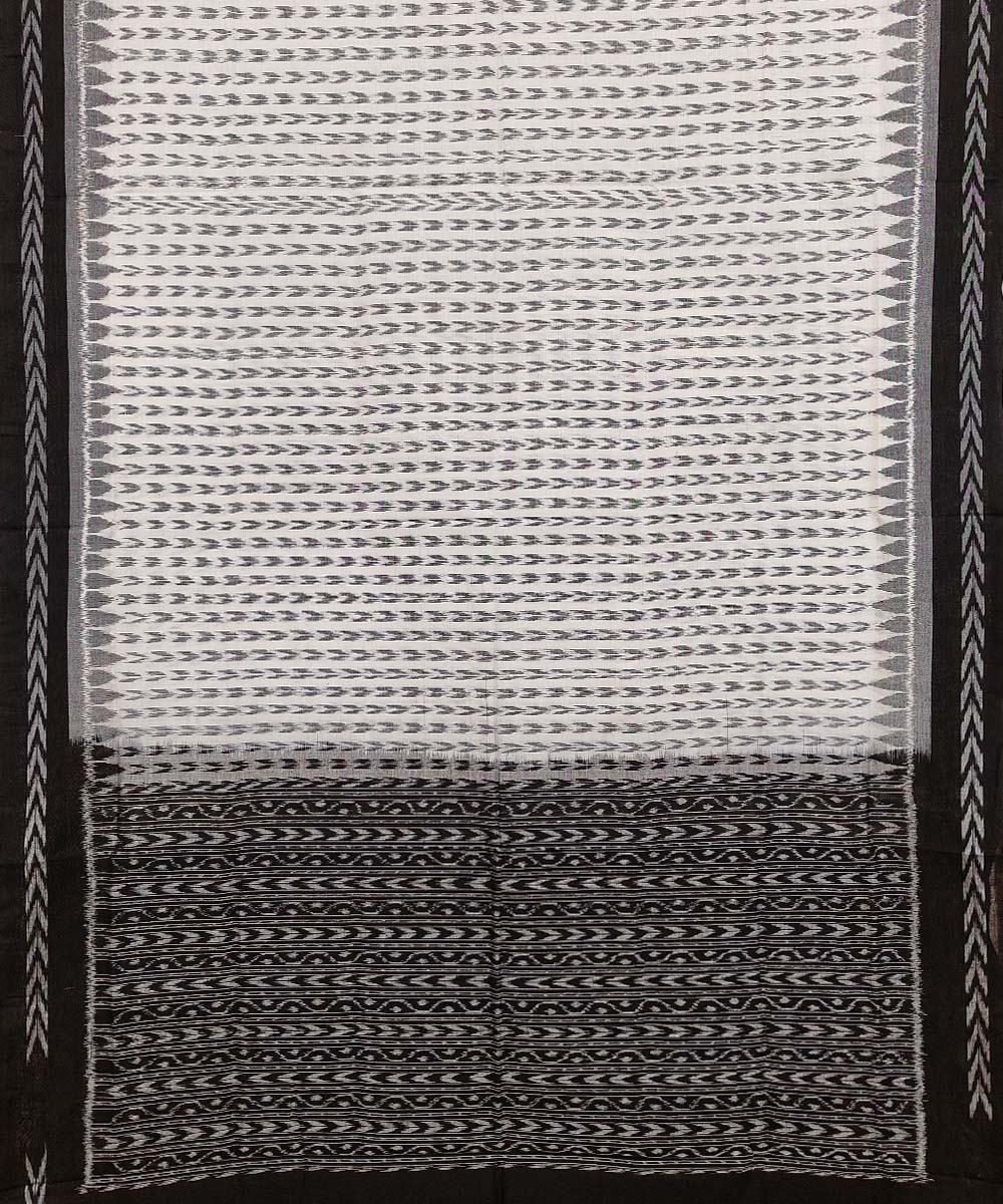 Offwhite Black Sambalpuri Handwoven Single Ikat Cotton Dupatta Image 2