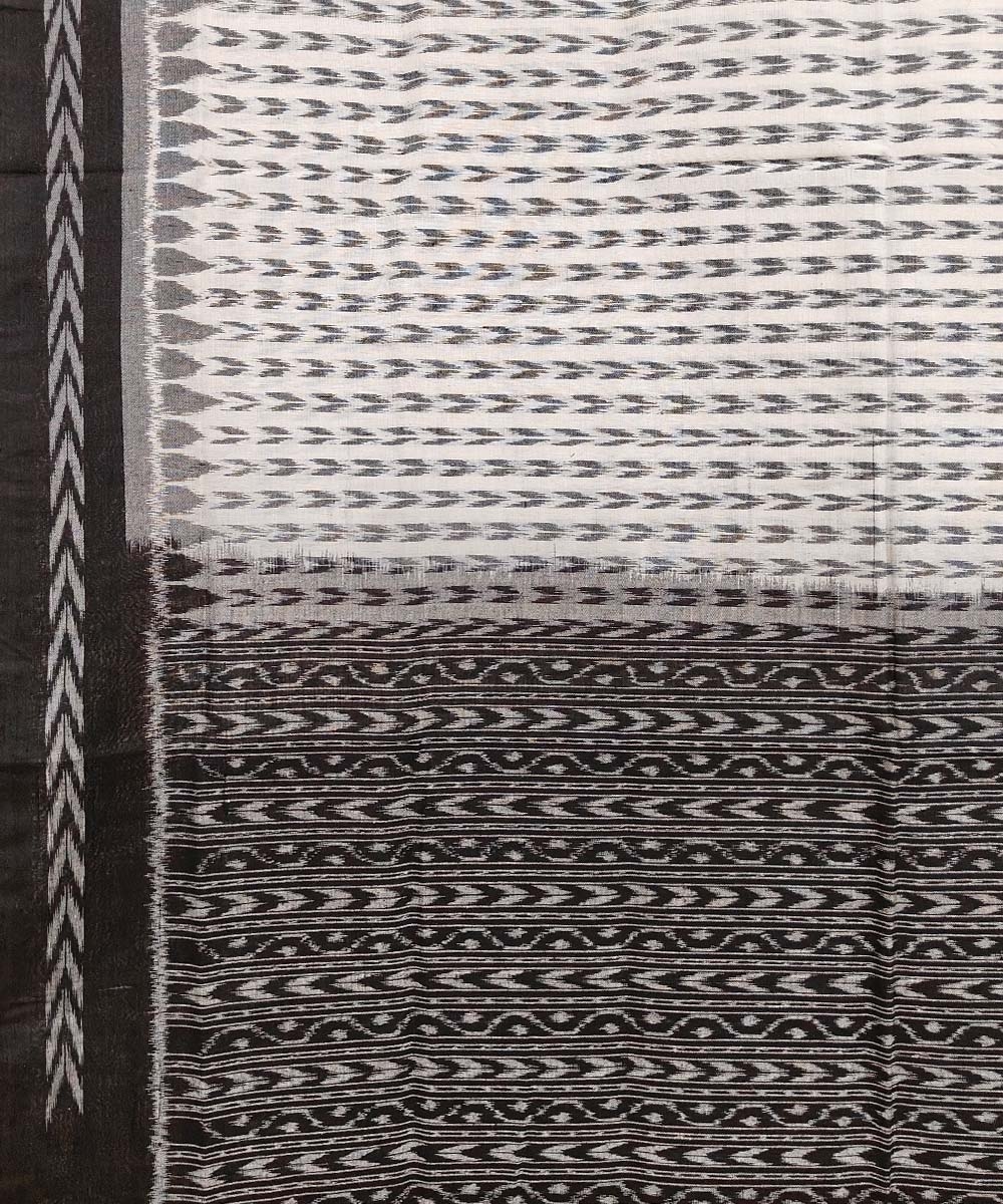 Offwhite Black Sambalpuri Handwoven Single Ikat Cotton Dupatta Image 3