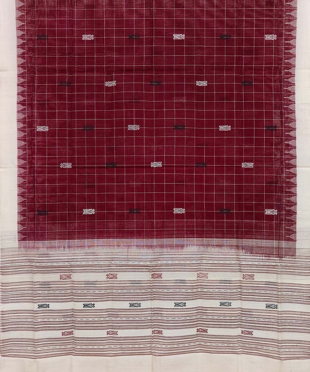 Maroon White Sambalpuri Handwoven Hath Kumbha with Fish Buti Cotton Dupatta Image 2