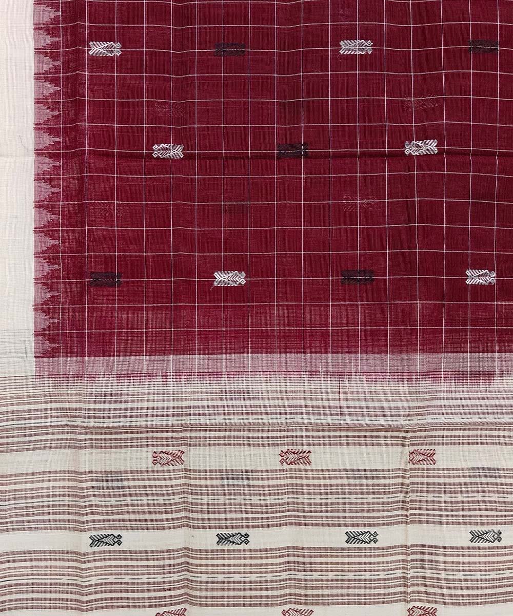 Maroon White Sambalpuri Handwoven Hath Kumbha with Fish Buti Cotton Dupatta Image 3