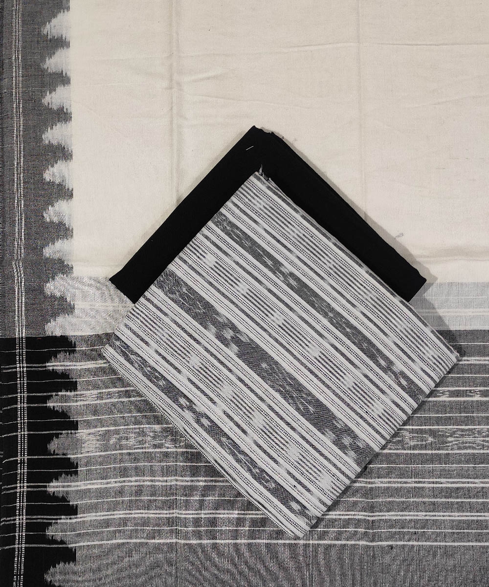 White Black Nuapatna Handwoven Single Ikat Cotton Suit Pieces Image 1