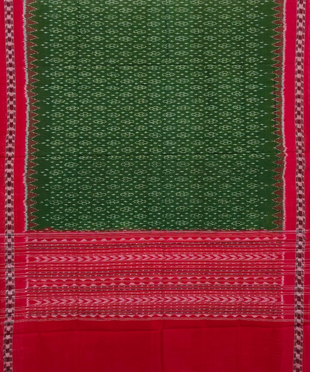 Olivegreen Red Sambalpuri Handwoven Single Ikat Cotton Dupatta Image 2