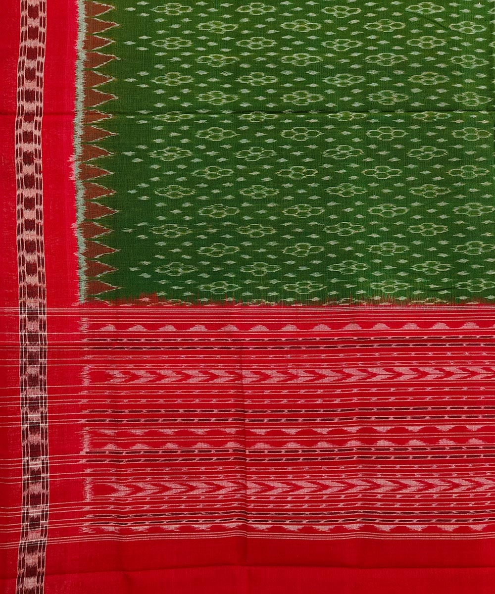 Olivegreen Red Sambalpuri Handwoven Single Ikat Cotton Dupatta Image 3