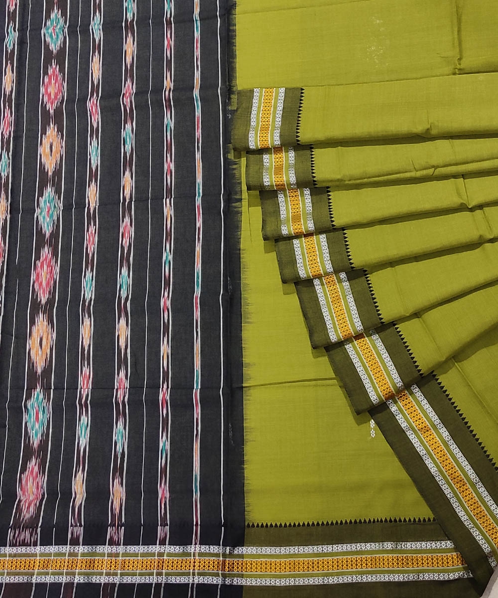 Olive Green Nuapatna Handwoven Cotton Saree Image 1