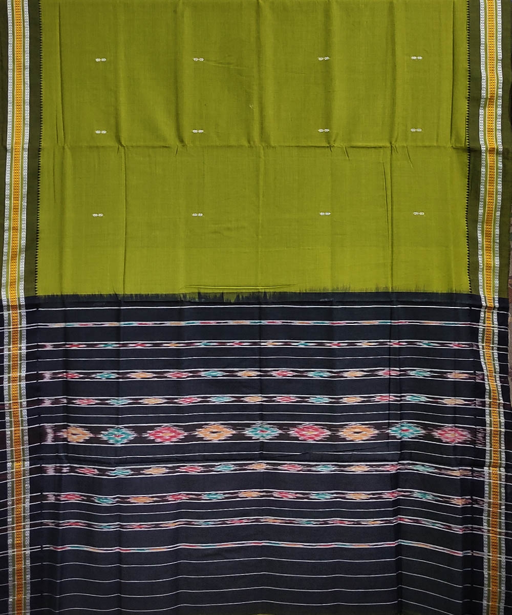 Olive Green Nuapatna Handwoven Cotton Saree Image 2