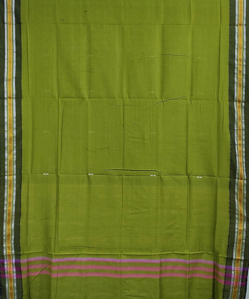 Olive Green Nuapatna Handwoven Cotton Saree Image 3