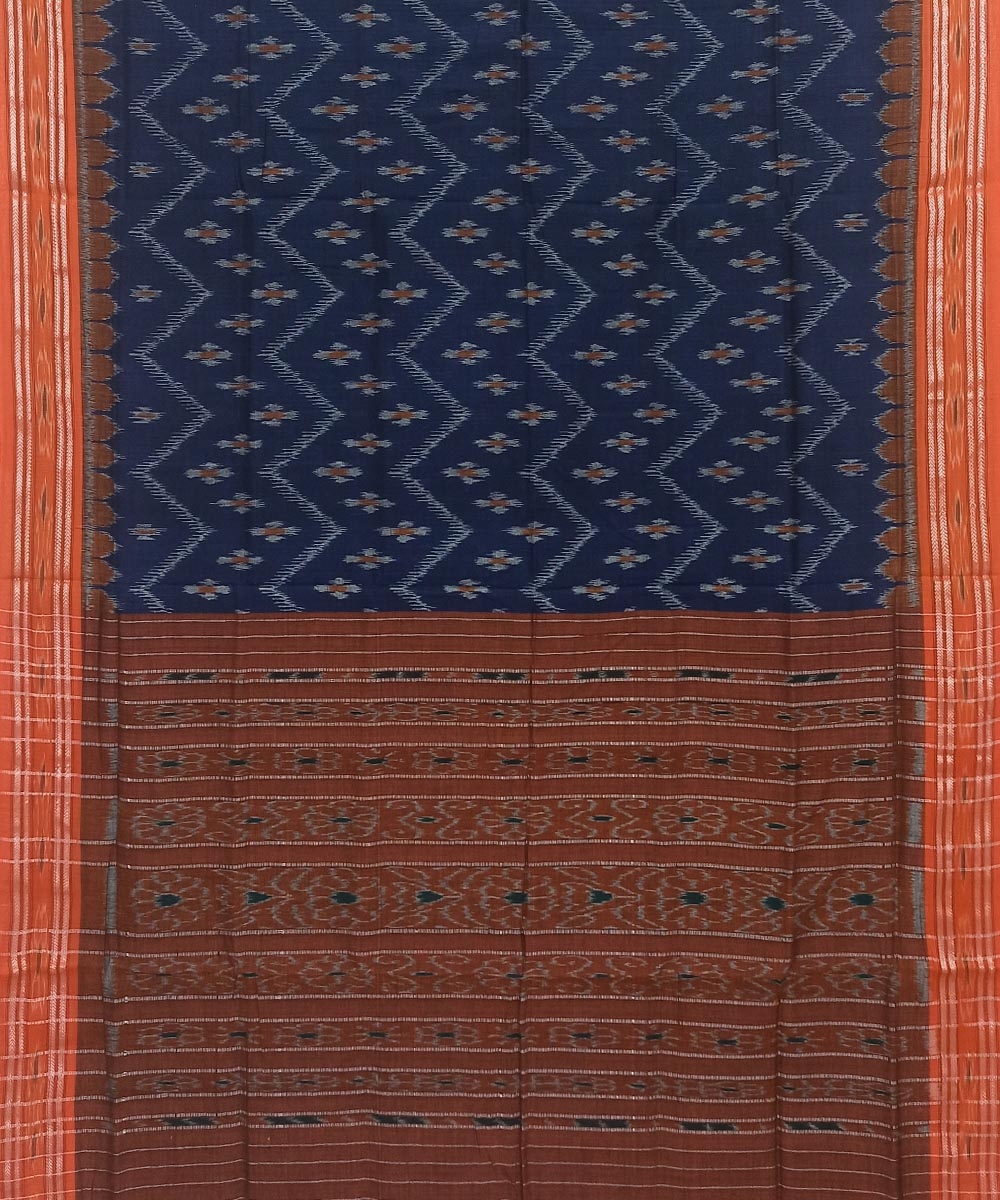 Blue Orange Nuapatna Handwoven Cotton Saree Image 2