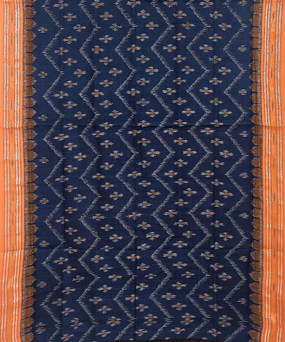 Blue Orange Nuapatna Handwoven Cotton Saree Image 3