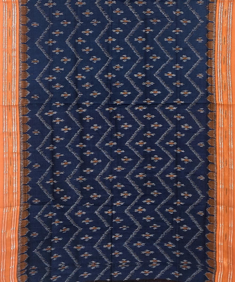 Blue Orange Nuapatna Handwoven Cotton Saree Image 3