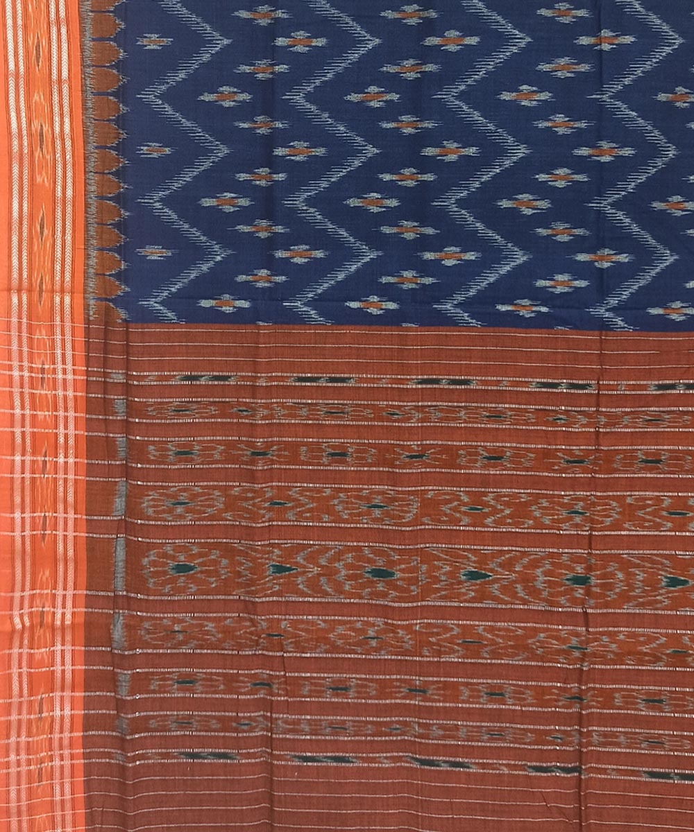 Blue Orange Nuapatna Handwoven Cotton Saree Image 4