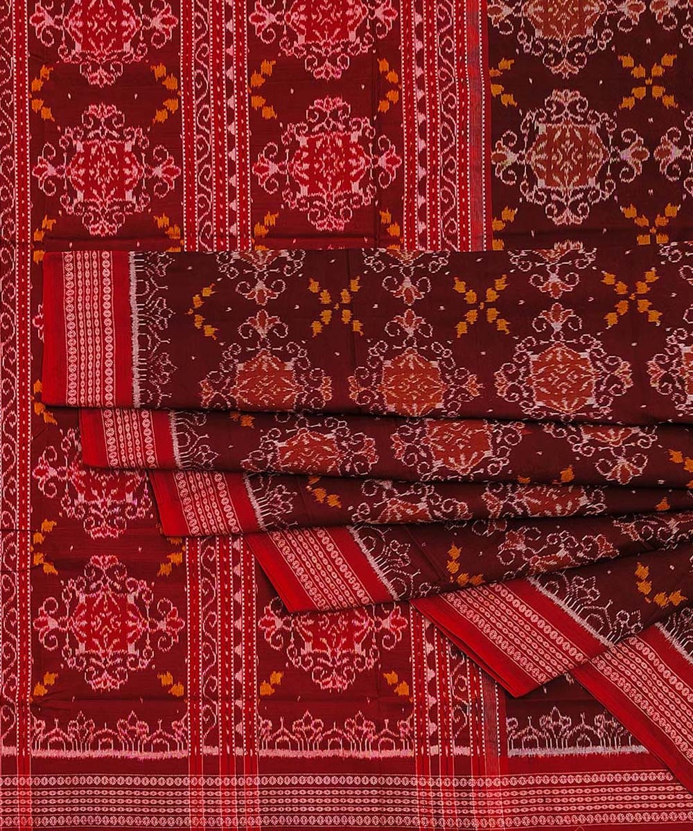 Maroon Red Sambalpuri Handwoven Single Ikat Cotton Saree Image 1