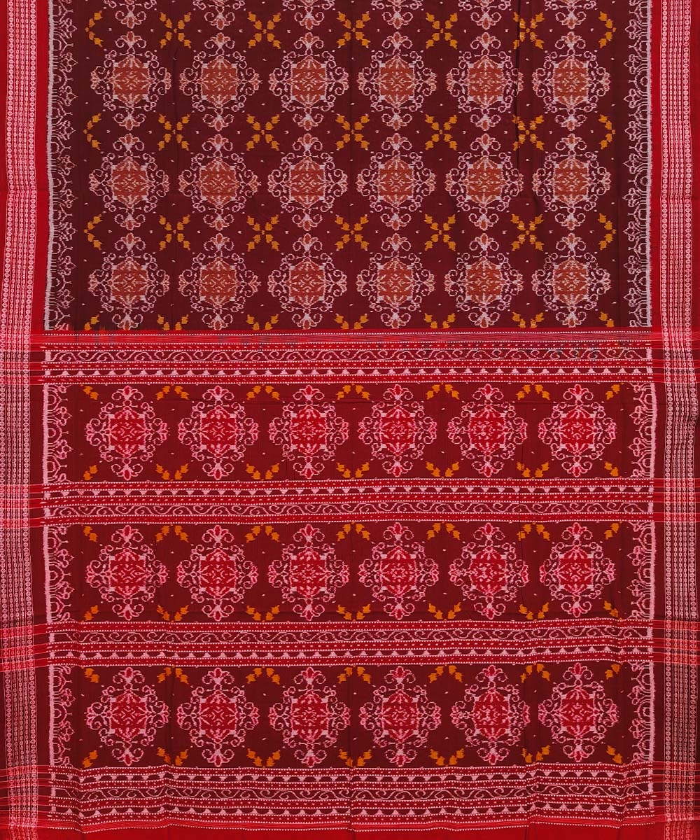 Maroon Red Sambalpuri Handwoven Single Ikat Cotton Saree Image 2