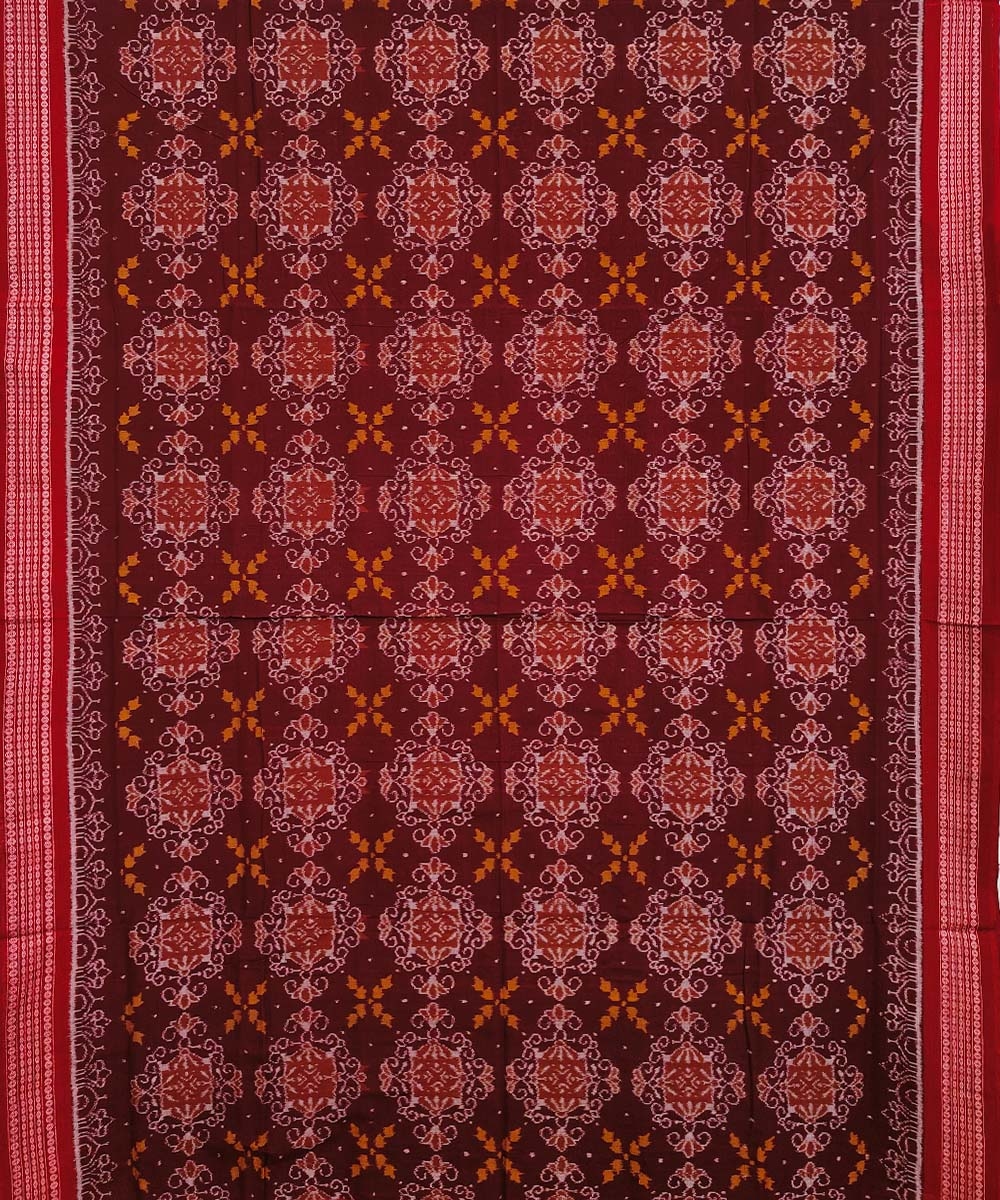 Maroon Red Sambalpuri Handwoven Single Ikat Cotton Saree Image 3