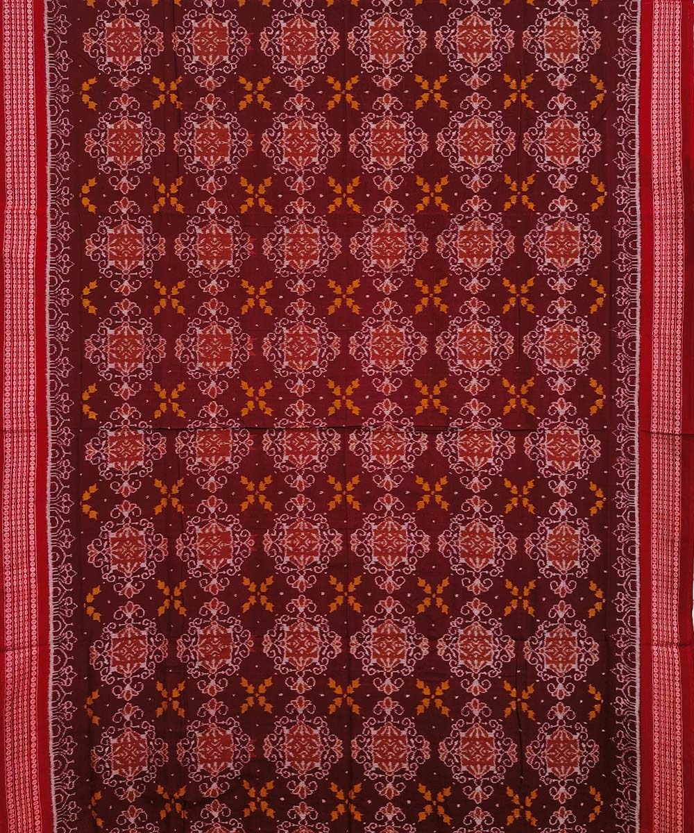 Maroon Red Sambalpuri Handwoven Single Ikat Cotton Saree Image 3