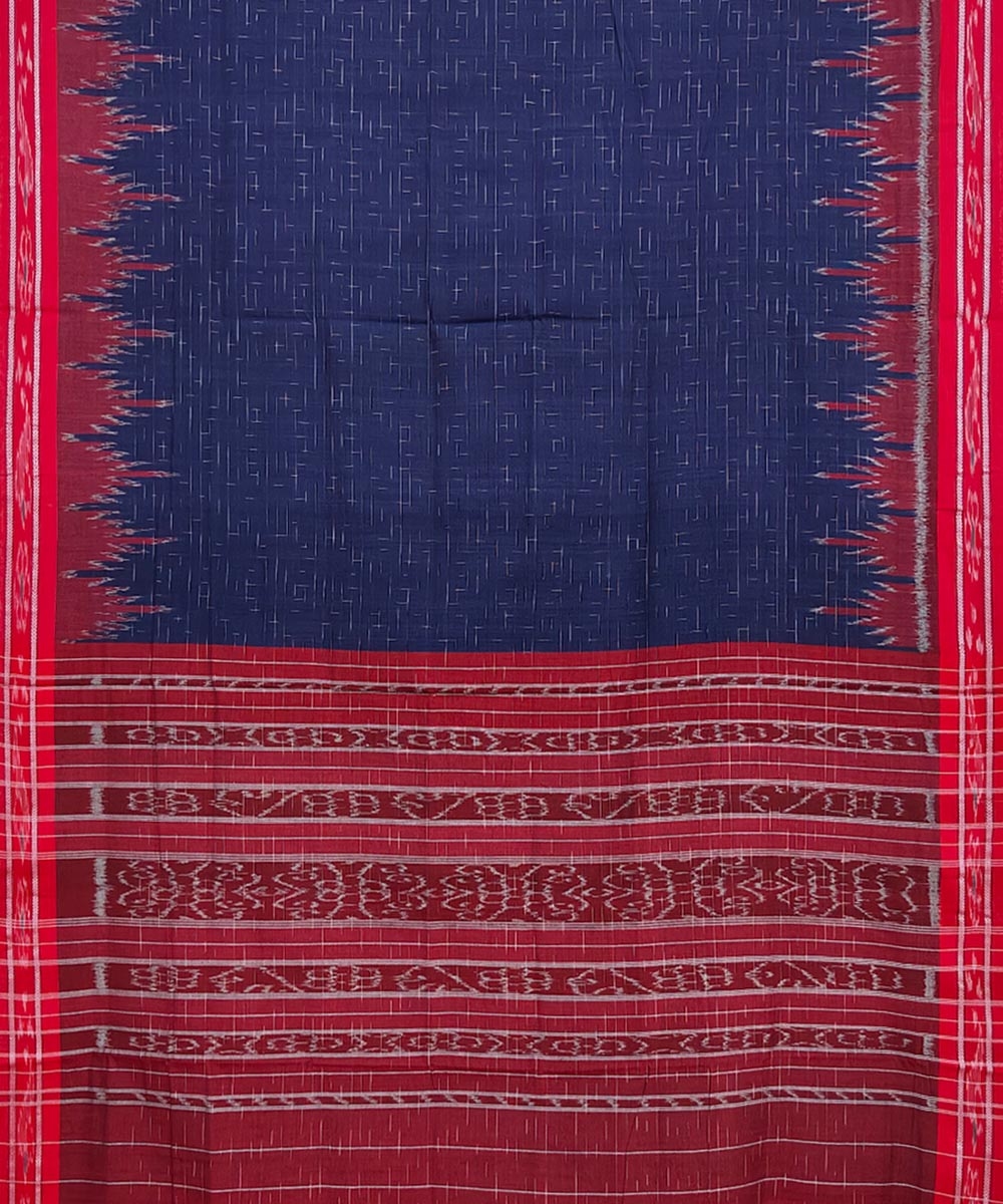 Blue Red Nuapatna Handwoven Single Ikat Cotton Saree Image 2