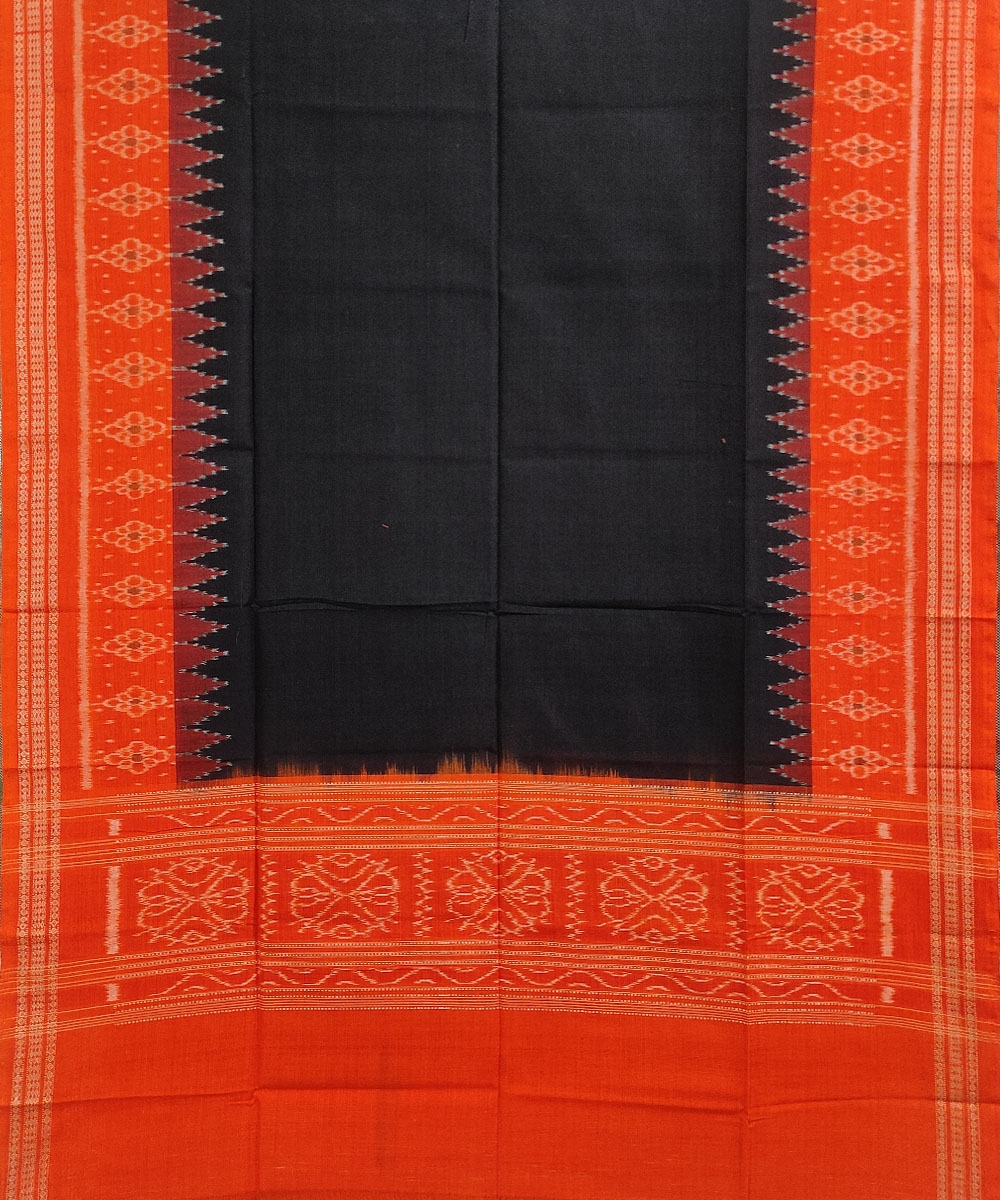 Black Orange Sambalpuri Handwoven Single Ikat Cotton Dupatta Image 2