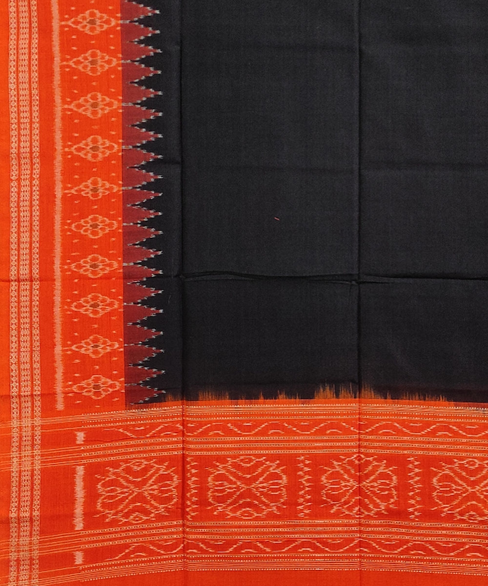 Black Orange Sambalpuri Handwoven Single Ikat Cotton Dupatta Image 3