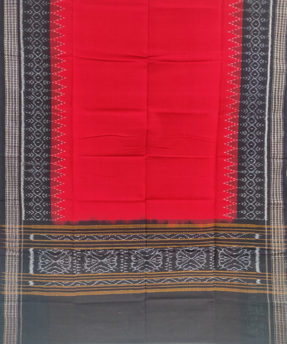 Red Black Sambalpuri Handwoven Single Ikat Cotton Dupatta Image 2