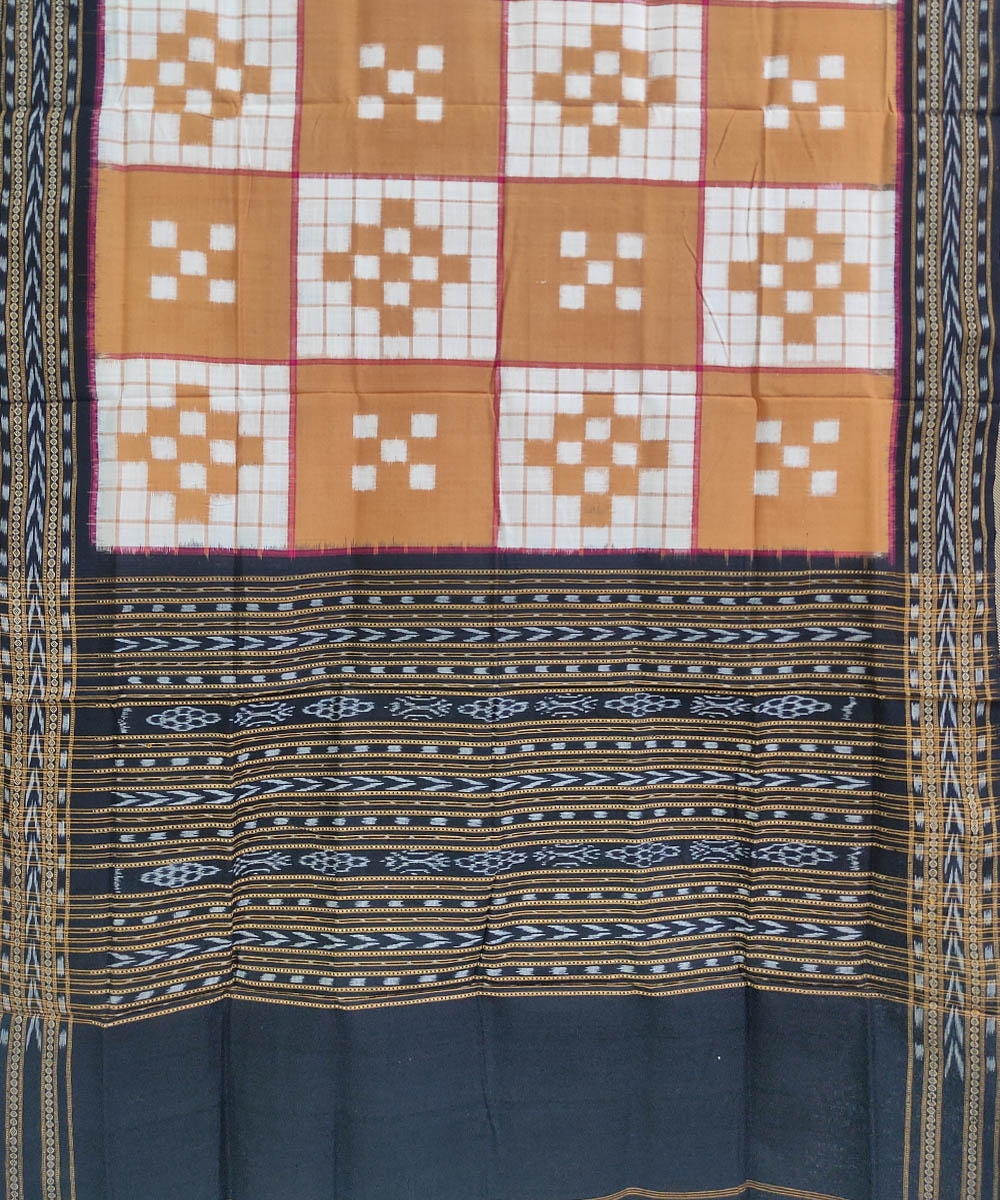 Brown Black Sambalpuri Handwoven Double Ikat Cotton Dupatta Image 2