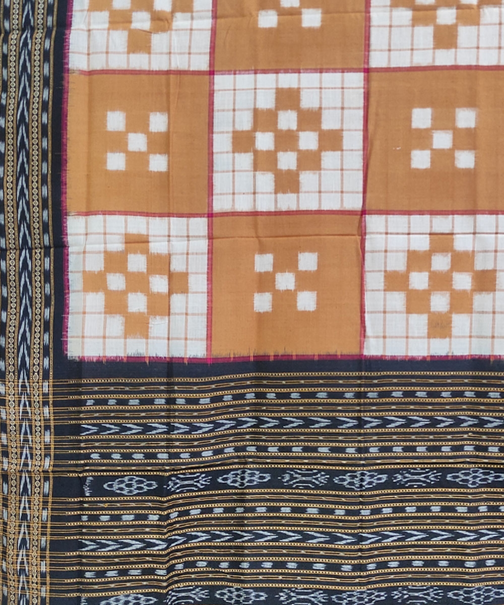 Brown Black Sambalpuri Handwoven Double Ikat Cotton Dupatta Image 3