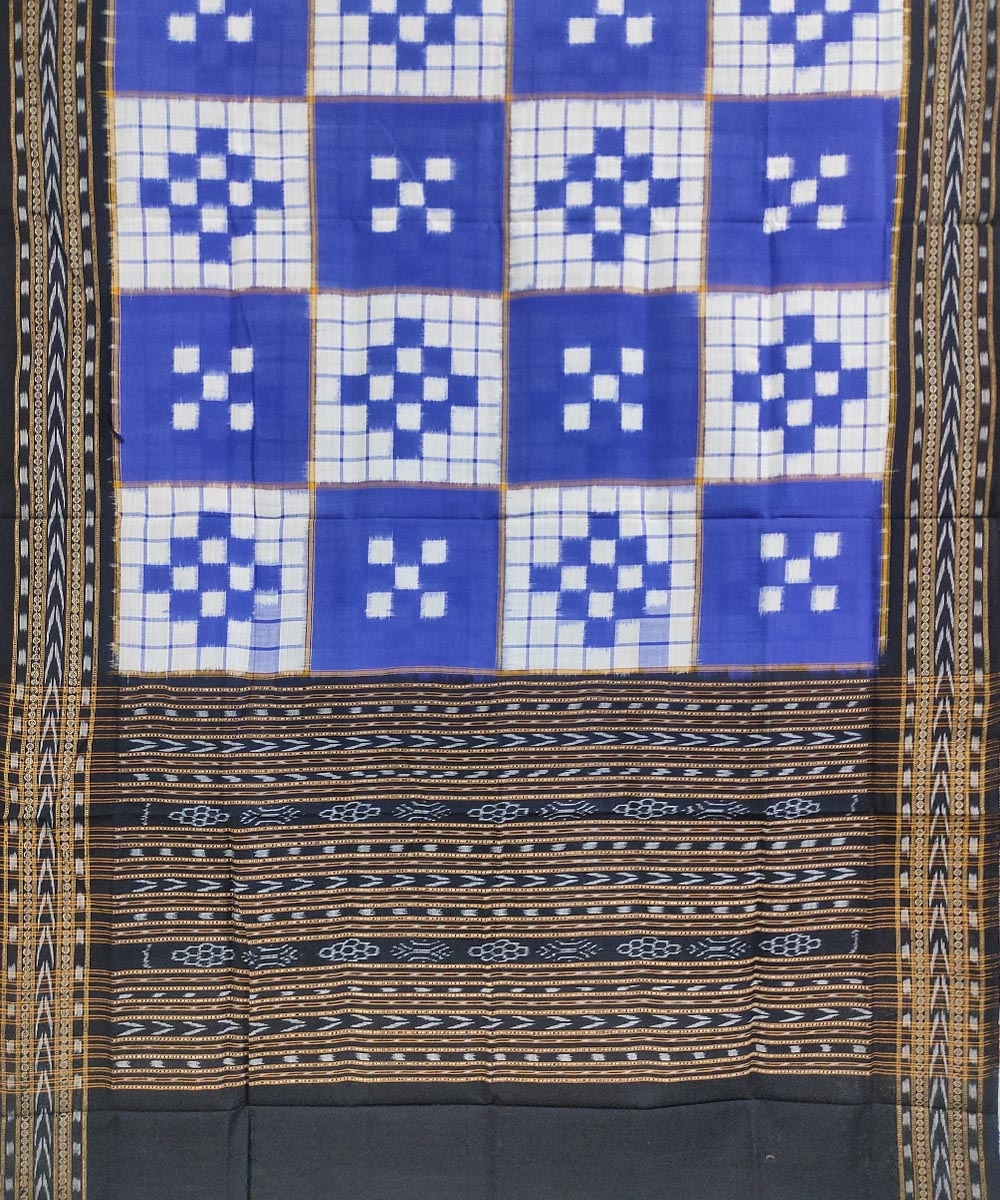 Blue Black Sambalpuri Handwoven Double Ikat Cotton Dupatta Image 2