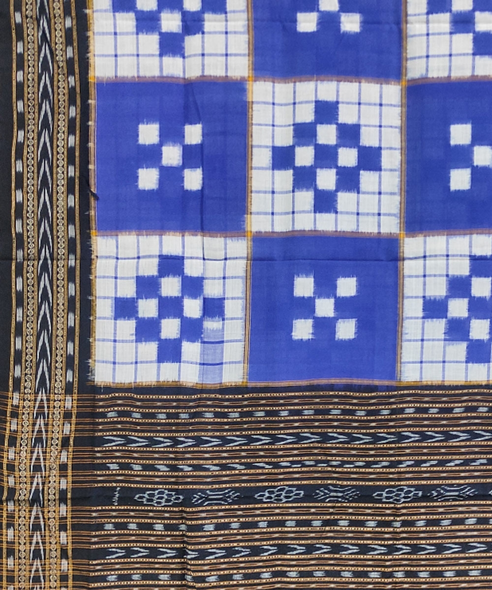 Blue Black Sambalpuri Handwoven Double Ikat Cotton Dupatta Image 3