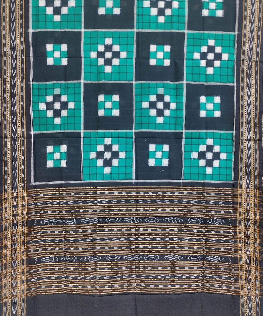 Green Black Sambalpuri Handwoven Double Ikat Cotton Dupatta Image 2