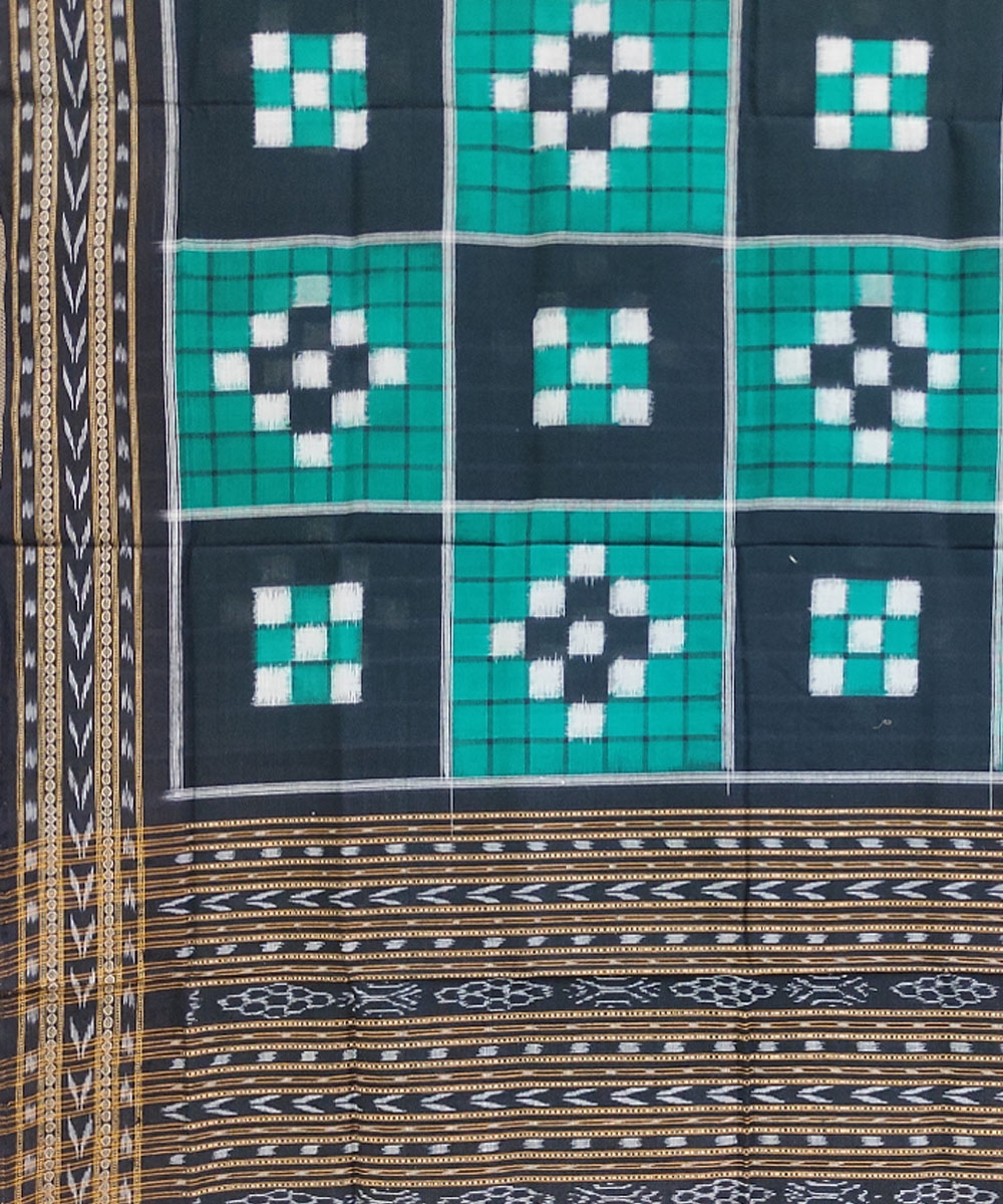 Green Black Sambalpuri Handwoven Double Ikat Cotton Dupatta Image 3