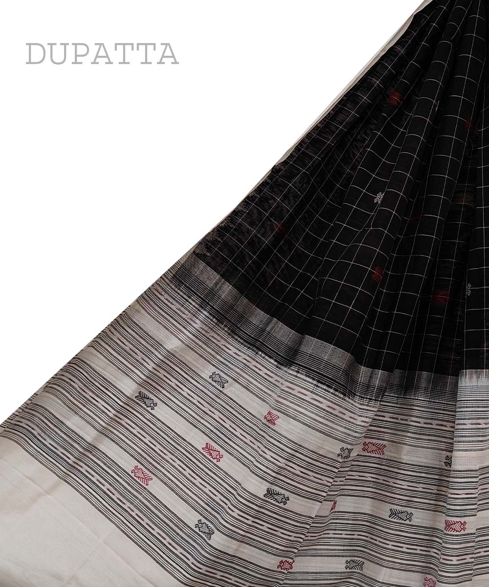 Black White Sambalpuri Handwoven Single Ikat Cotton Dupatta Image 1