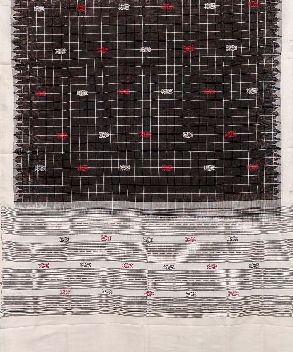 Black White Sambalpuri Handwoven Single Ikat Cotton Dupatta Image 2