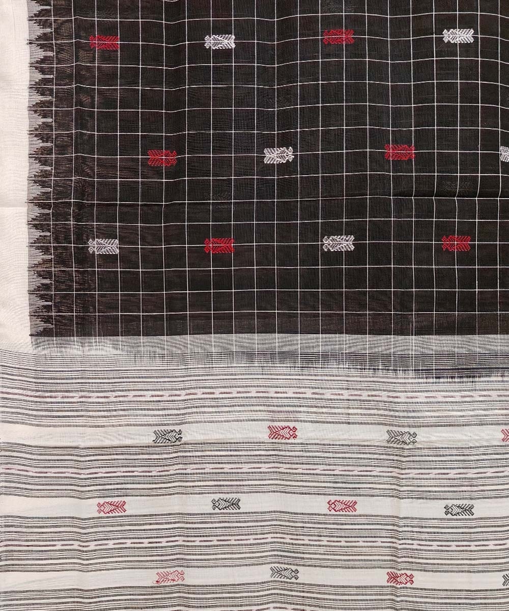 Black White Sambalpuri Handwoven Single Ikat Cotton Dupatta Image 3